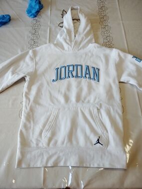 Jordan White Hoodie with Light Blue Embroidery